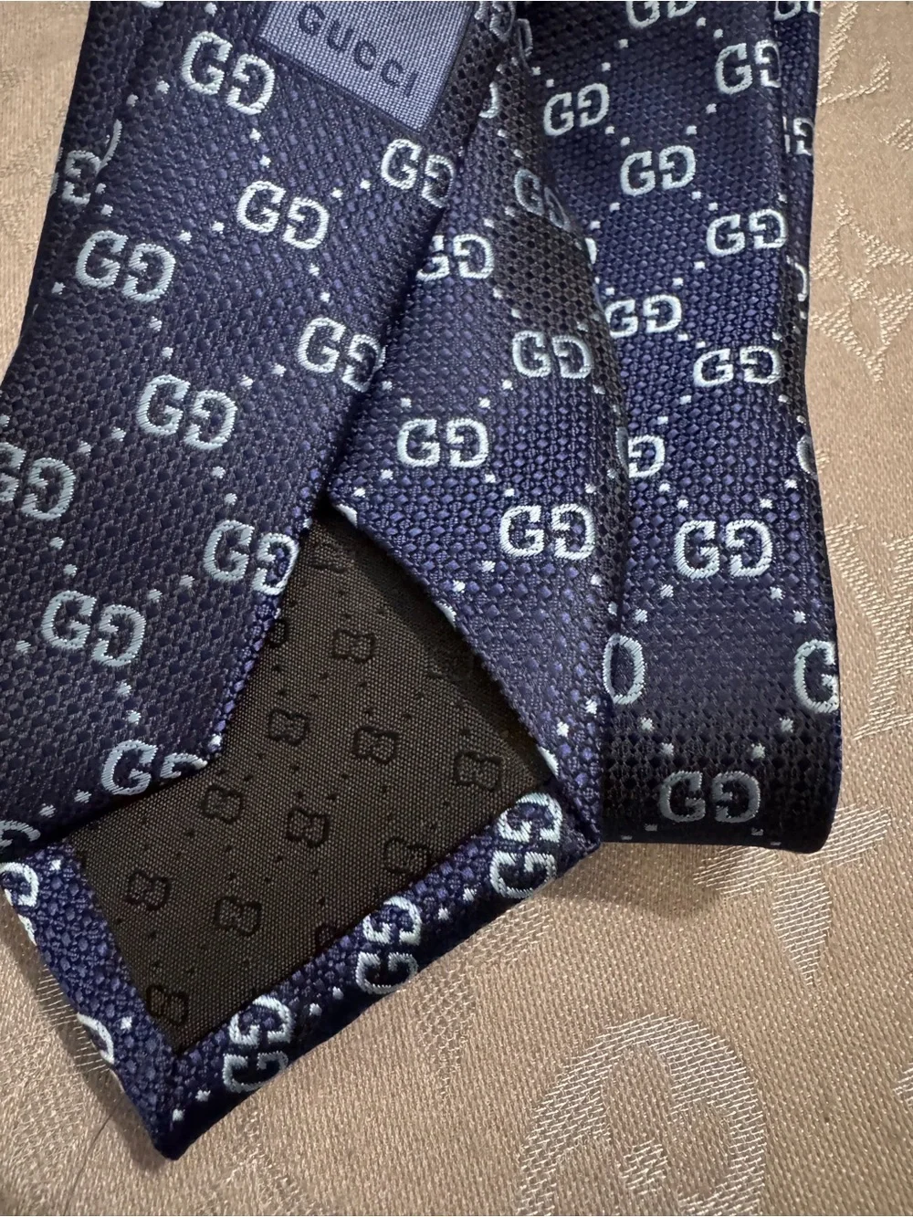 Gucci Navy Blue Tie with Light Blue GG Monogram